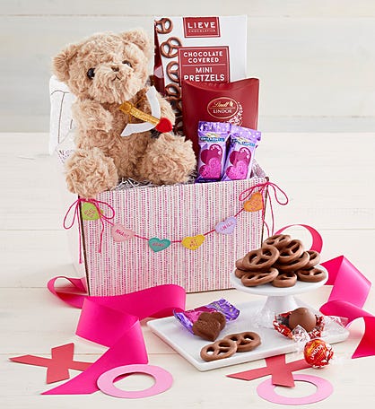 My Valentine Bear & Sweets Basket